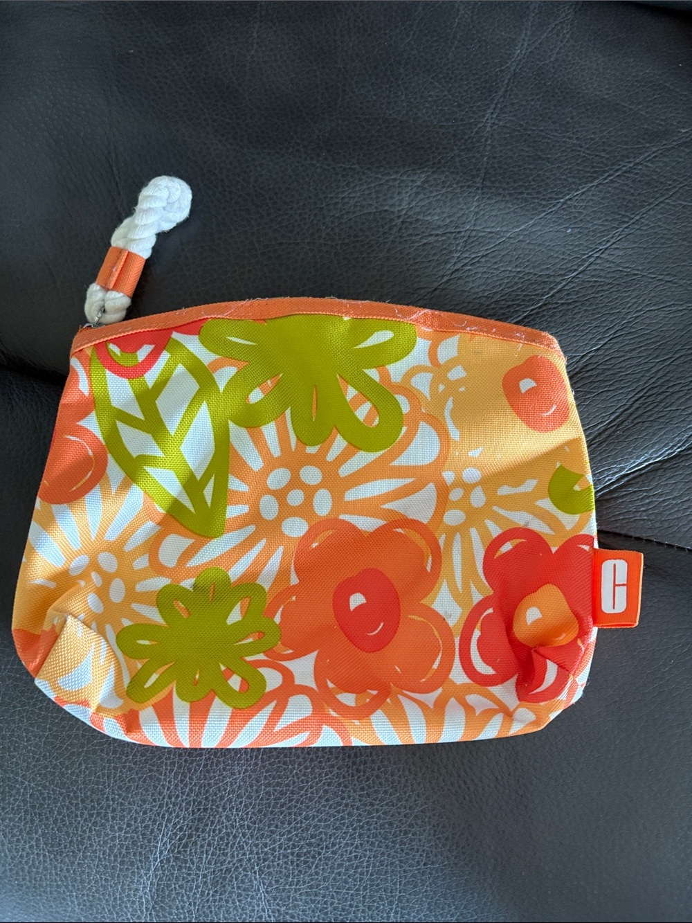 Clinique Orange and Green Floral Cosmetic Pouch